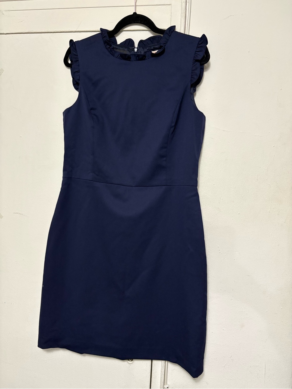 Brooks Brothers Classic Navy Ruffle-Trim Sleeveless Dress